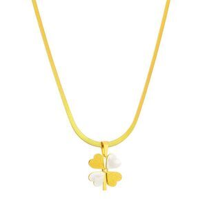 18K Gold Plated Women's Two Tone Clover Pendant Necklace Waterproof Jewelry